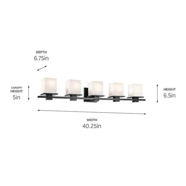 Baxter 40" Five Lights Vanity Light, Satin Etched Cased Opal Glass / Black