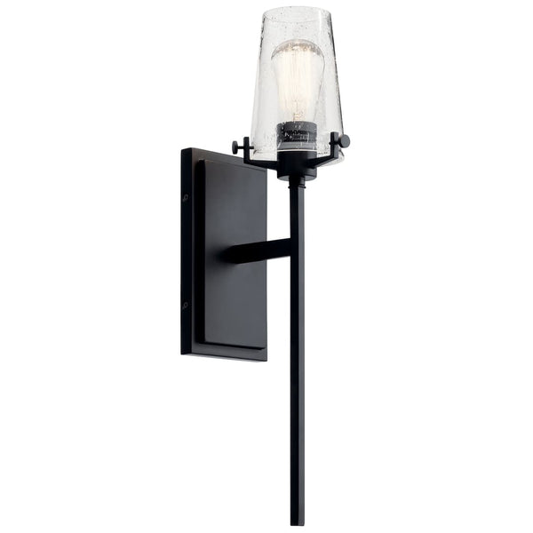 Buster 5" One Light Wall Sconce, Clear Seeded Glass / Black