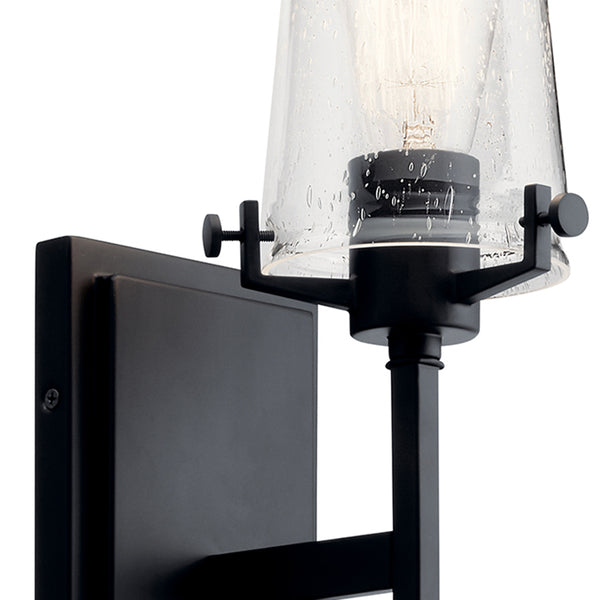 Buster 5" One Light Wall Sconce, Clear Seeded Glass / Black
