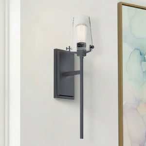 Buster 5" One Light Wall Sconce, Clear Seeded Glass / Black