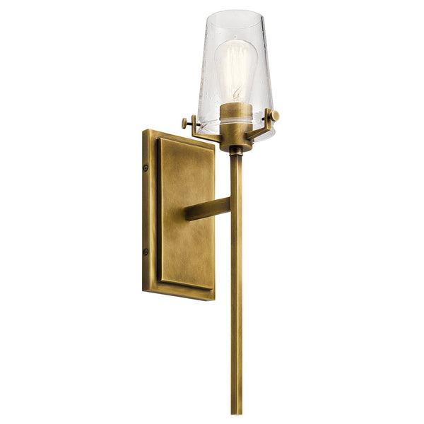 Buster 5" One Light Wall Sconce, Clear Seeded Glass / Natural Brass