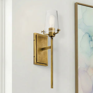 Buster 5" One Light Wall Sconce, Clear Seeded Glass / Natural Brass