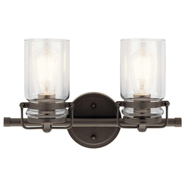 Findlay 16" Two Lights Vanity Light, Clear Glass / Olde Bronze