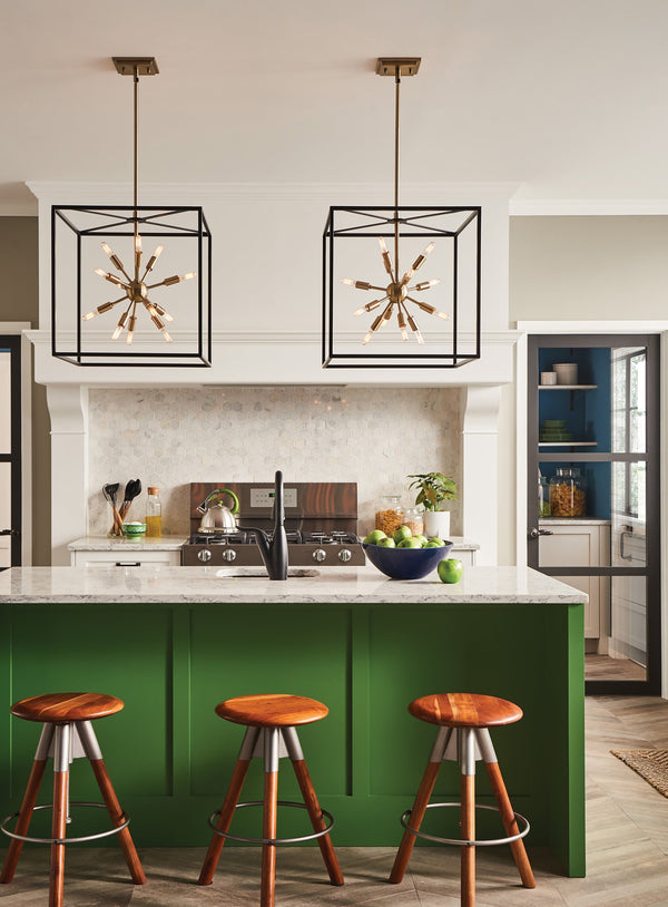 Aros 20" Twelve Lights Large Open Frame Pendant, Black