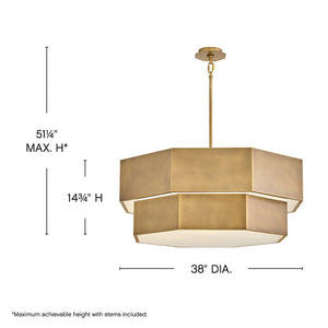 Chime 38" Twelve Lights Medium Convertible Chandelier, Heritage Brass