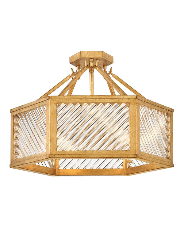 Sura 19" Four Lights Medium Semi-Flush Mount, Distressed Brass