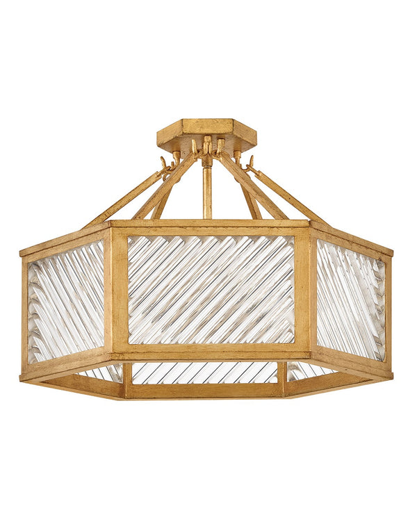 Sura 19" Four Lights Medium Semi-Flush Mount, Distressed Brass