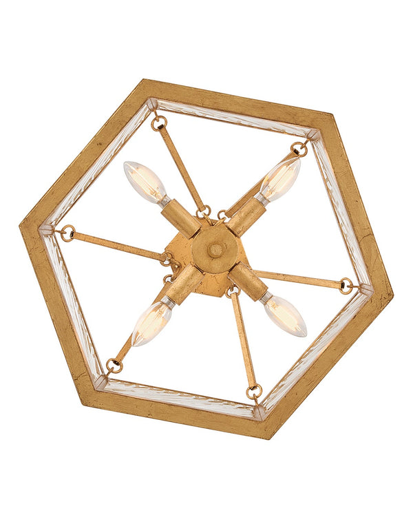 Sura 19" Four Lights Medium Semi-Flush Mount, Distressed Brass