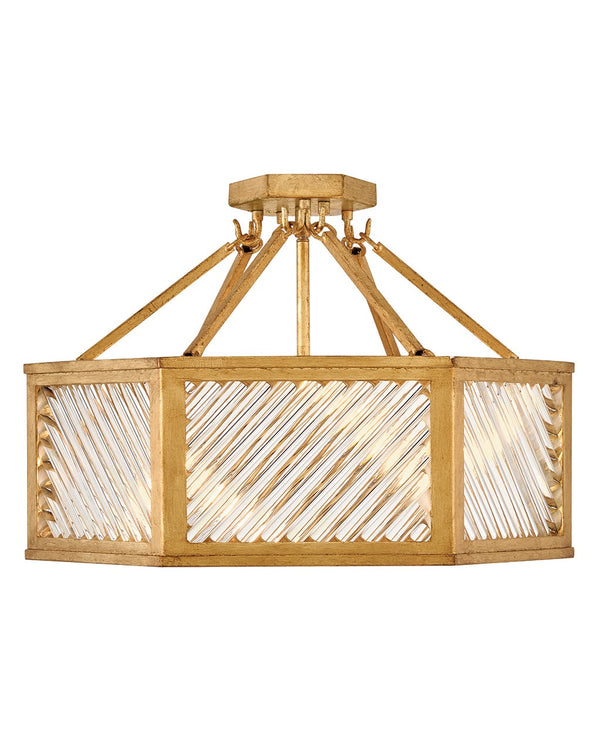 Sura 19" Four Lights Medium Semi-Flush Mount, Distressed Brass