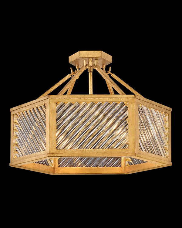 Sura 19" Four Lights Medium Semi-Flush Mount, Distressed Brass