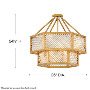 Sura 26" Five Lights Medium Convertible Chandelier, Distressed Brass