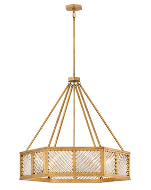 Sura 35" Six Lights Medium Drum Chandelier, Distressed Brass