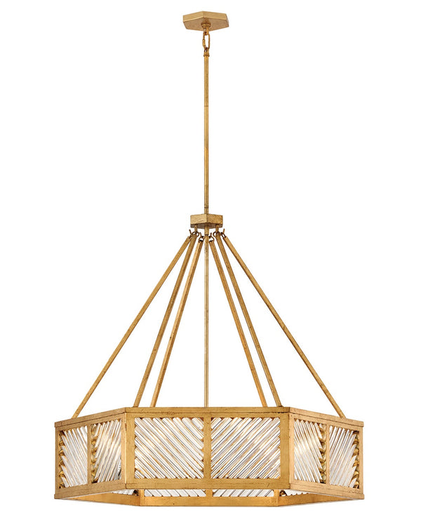 Sura 35" Six Lights Medium Drum Chandelier, Distressed Brass