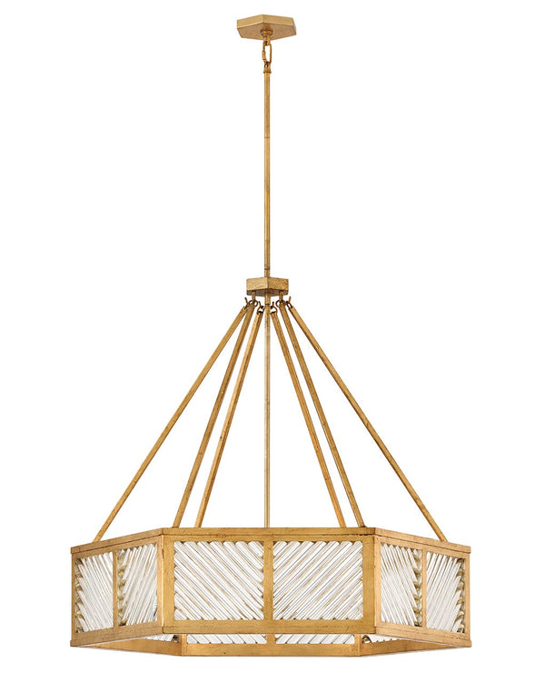Sura 35" Six Lights Medium Drum Chandelier, Distressed Brass