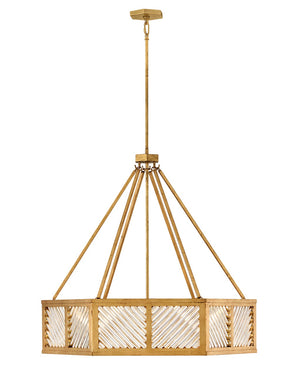 Sura 35" Six Lights Medium Drum Chandelier, Distressed Brass