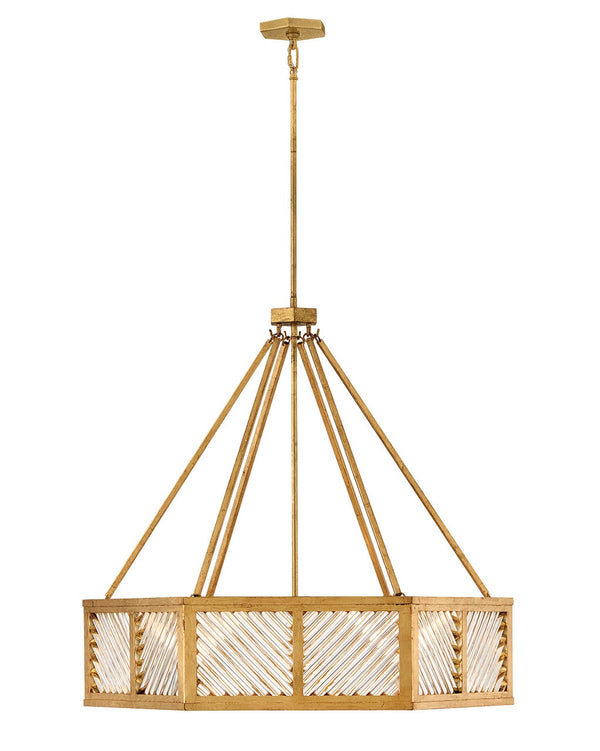 Sura 35" Six Lights Medium Drum Chandelier, Distressed Brass