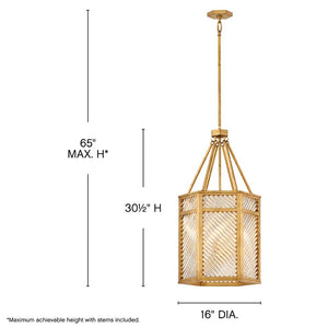 Sura 16" Four Lights Large Pendant, Distressed Brass