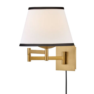 Gauge 11" One Light Medium Task Light Sconce, Lacquered Brass / Off-White Linen Shade