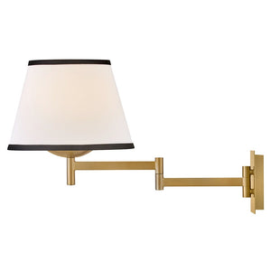 Gauge 11" One Light Medium Task Light Sconce, Lacquered Brass / Off-White Linen Shade