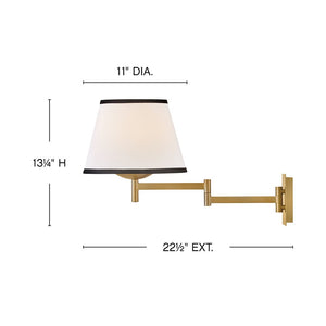 Gauge 11" One Light Medium Task Light Sconce, Lacquered Brass / Off-White Linen Shade