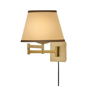 Gauge 11" One Light Medium Task Light Sconce, Lacquered Brass / Light Beige Fabric Shade