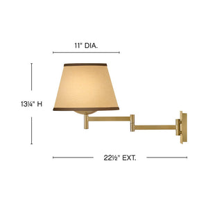 Gauge 11" One Light Medium Task Light Sconce, Lacquered Brass / Light Beige Fabric Shade
