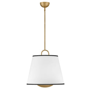 Gauge 18" Three Lights Large Pendant, Lacquered Brass / Off-White Linen Shade