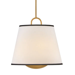 Gauge 18" Three Lights Large Pendant, Lacquered Brass / Off-White Linen Shade