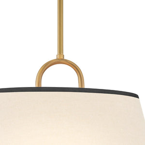 Gauge 18" Three Lights Large Pendant, Lacquered Brass / Off-White Linen Shade