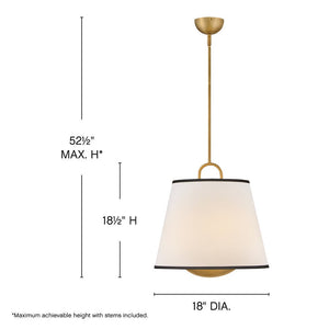 Gauge 18" Three Lights Large Pendant, Lacquered Brass / Off-White Linen Shade