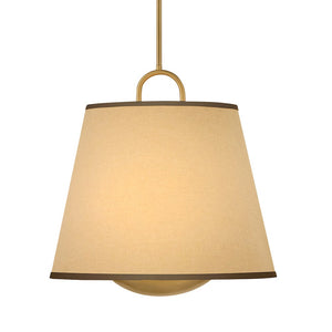 Gauge 18" Three Lights Large Pendant, Lacquered Brass / Light Beige Fabric Shade