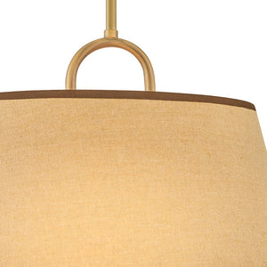 Gauge 18" Three Lights Large Pendant, Lacquered Brass / Light Beige Fabric Shade