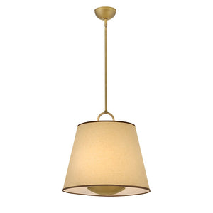 Gauge 18" Three Lights Large Pendant, Lacquered Brass / Light Beige Fabric Shade