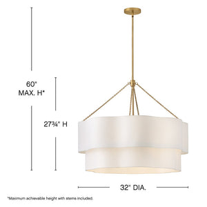 Glimmer 32" Eight Lights Medium Drum Chandelier, Lacquered Brass