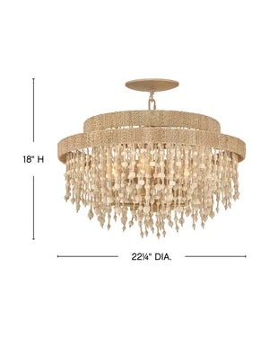 Freya 22" Five Light Semi Flush Mount, Burnished Gold