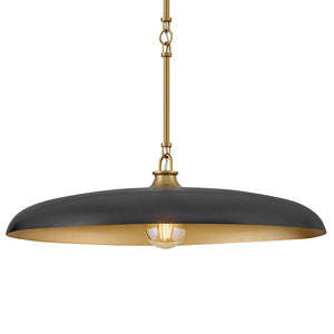 Hush 24" One Light Medium Dome Chandelier, Lacquered Brass / Black Accents