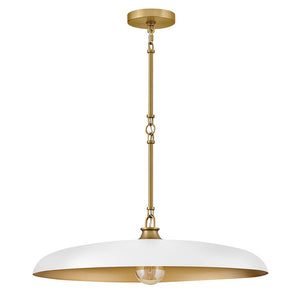 Hush 24" One Light Medium Dome Chandelier, Lacquered Brass / Chalk White Accents