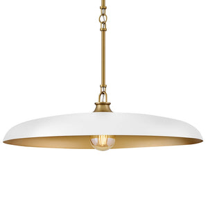 Hush 24" One Light Medium Dome Chandelier, Lacquered Brass / Chalk White Accents