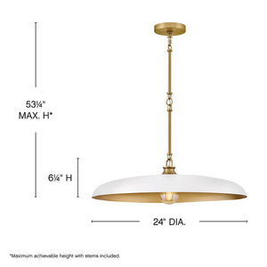 Hush 24" One Light Medium Dome Chandelier, Lacquered Brass / Chalk White Accents