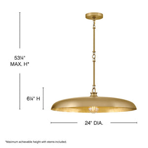 Hush 24" One Light Medium Dome Chandelier, Lacquered Brass