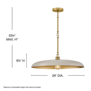 Hush 24" One Light Medium Dome Chandelier, Lacquered Brass / Light Taupe Accents