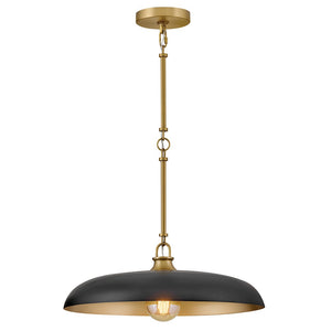 Hush 18" One Light Medium Dome Pendant, Lacquered Brass / Black Accents