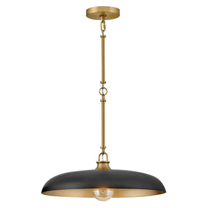 Hush 18" One Light Medium Dome Pendant, Lacquered Brass / Black Accents