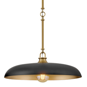 Hush 18" One Light Medium Dome Pendant, Lacquered Brass / Black Accents