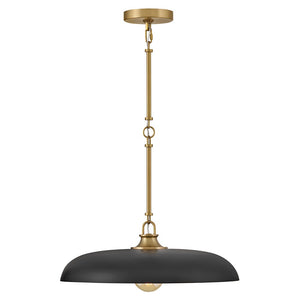 Hush 18" One Light Medium Dome Pendant, Lacquered Brass / Black Accents