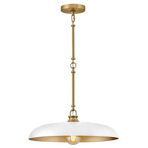 Hush 18" One Light Medium Dome Pendant, Lacquered Brass / Chalk White Accents