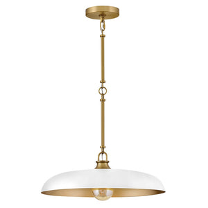 Hush 18" One Light Medium Dome Pendant, Lacquered Brass / Chalk White Accents