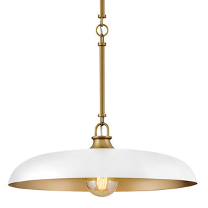 Hush 18" One Light Medium Dome Pendant, Lacquered Brass / Chalk White Accents