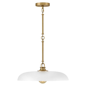 Hush 18" One Light Medium Dome Pendant, Lacquered Brass / Chalk White Accents