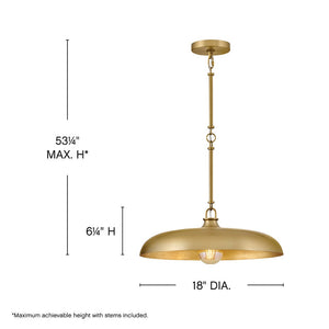 Hush 18" One Light Medium Dome Pendant, Lacquered Brass